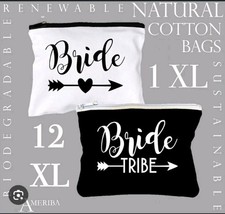 Bride Tribe Cotton Zipper Bags Set of 12  1 Bridal Bag Reusable Black/White