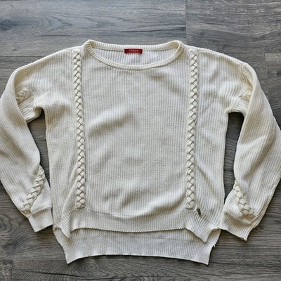 Guess Zopfmuster U-Boot Ausschnitt Damen Pullover Weiß Größe L Top Zustand