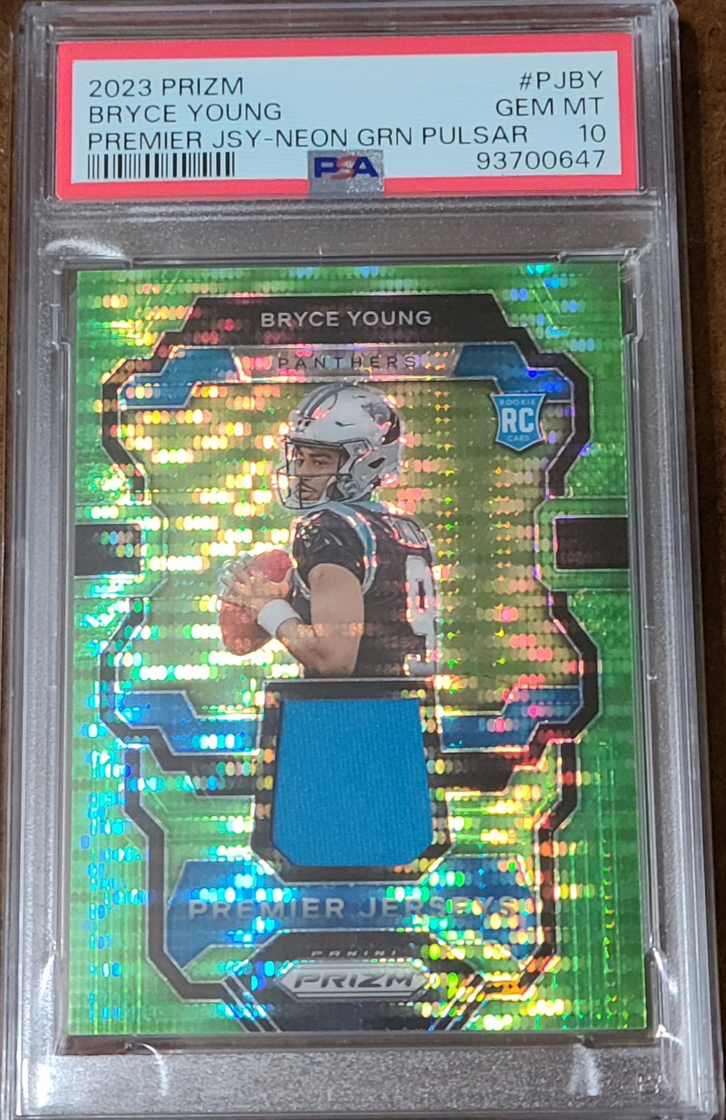 2023 Prizm Bryce Young Neon Green Pulsar Premier Jersey RC #PJBY PSA 10 GEM MINT