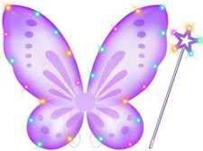 Girls Fairy Butterfly Wings with LED Light, Fairy Wings Light Up Star Wands