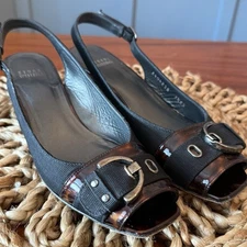 Stuart Weitzman Womens7.5  Kitten Heel Tortoise Shell Open Toe Slingback Brown