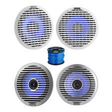 2 Pair Qty 4 of Kicker 6.5" 130W Marine LED Speakers with Grilles, Wire