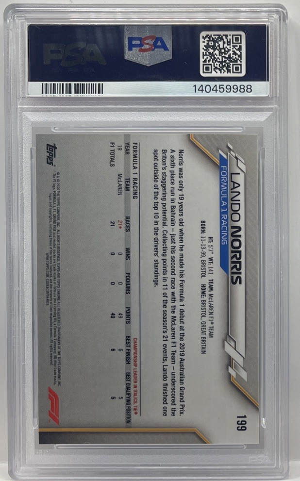 2020 Topps Chrome F1 Lando Norris Rookie RC #199 PSA 10 GEM MINT GRADED FRESHEST view 2