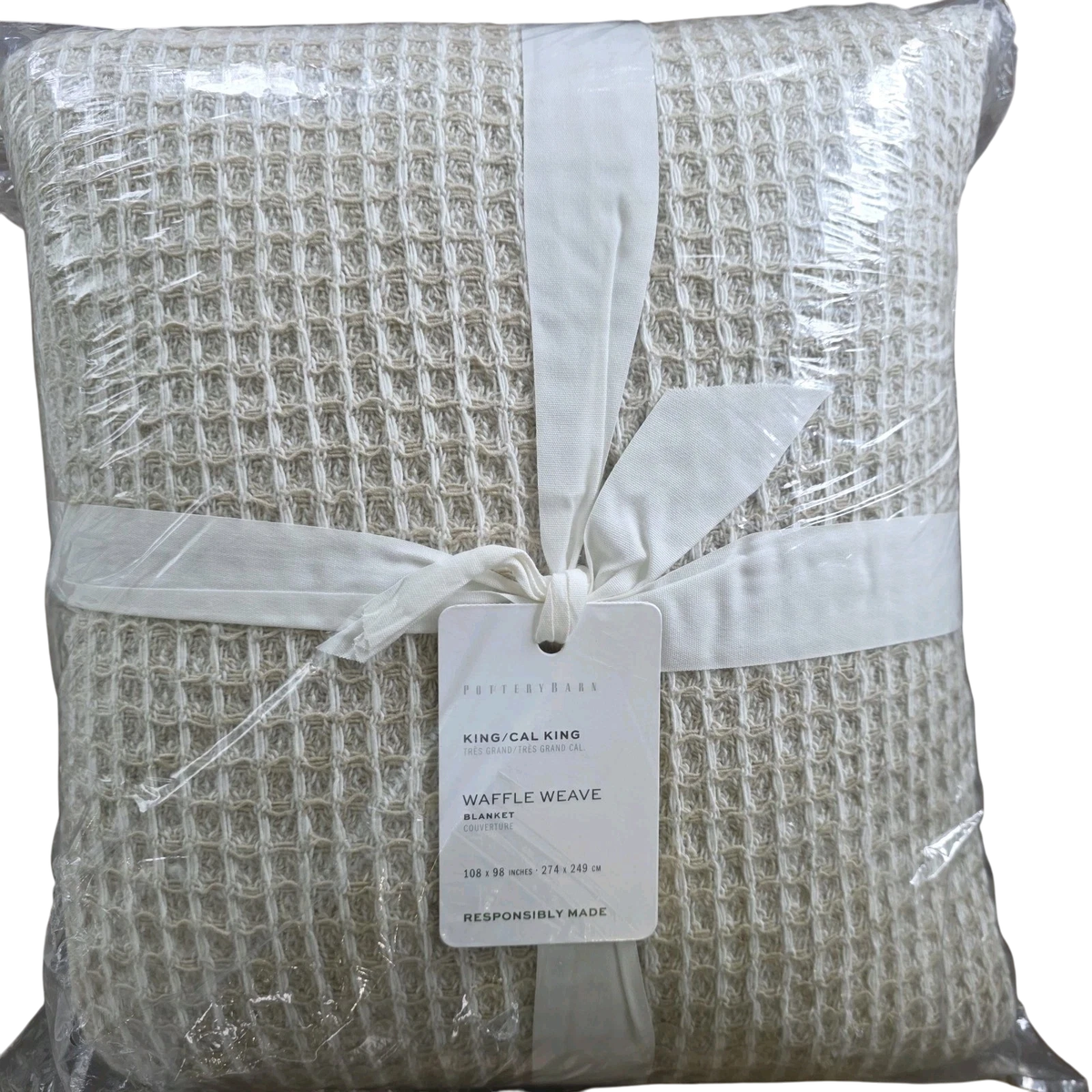 Pottery Barn King Waffle Weave Blanket Neutral Cotton Lightweight  display picture 1