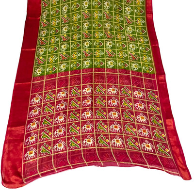 Vintage Dress Sari Indian Women Printed Used Craft Fabric Green Saree Fabric 5Y