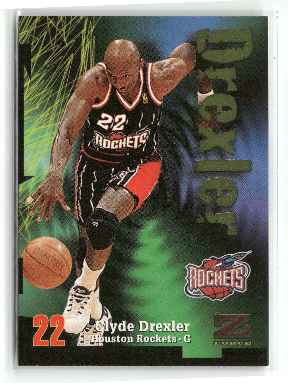 1997-98 SkyBox Z-Force #22 Clyde Drexler Rave Houston Rockets