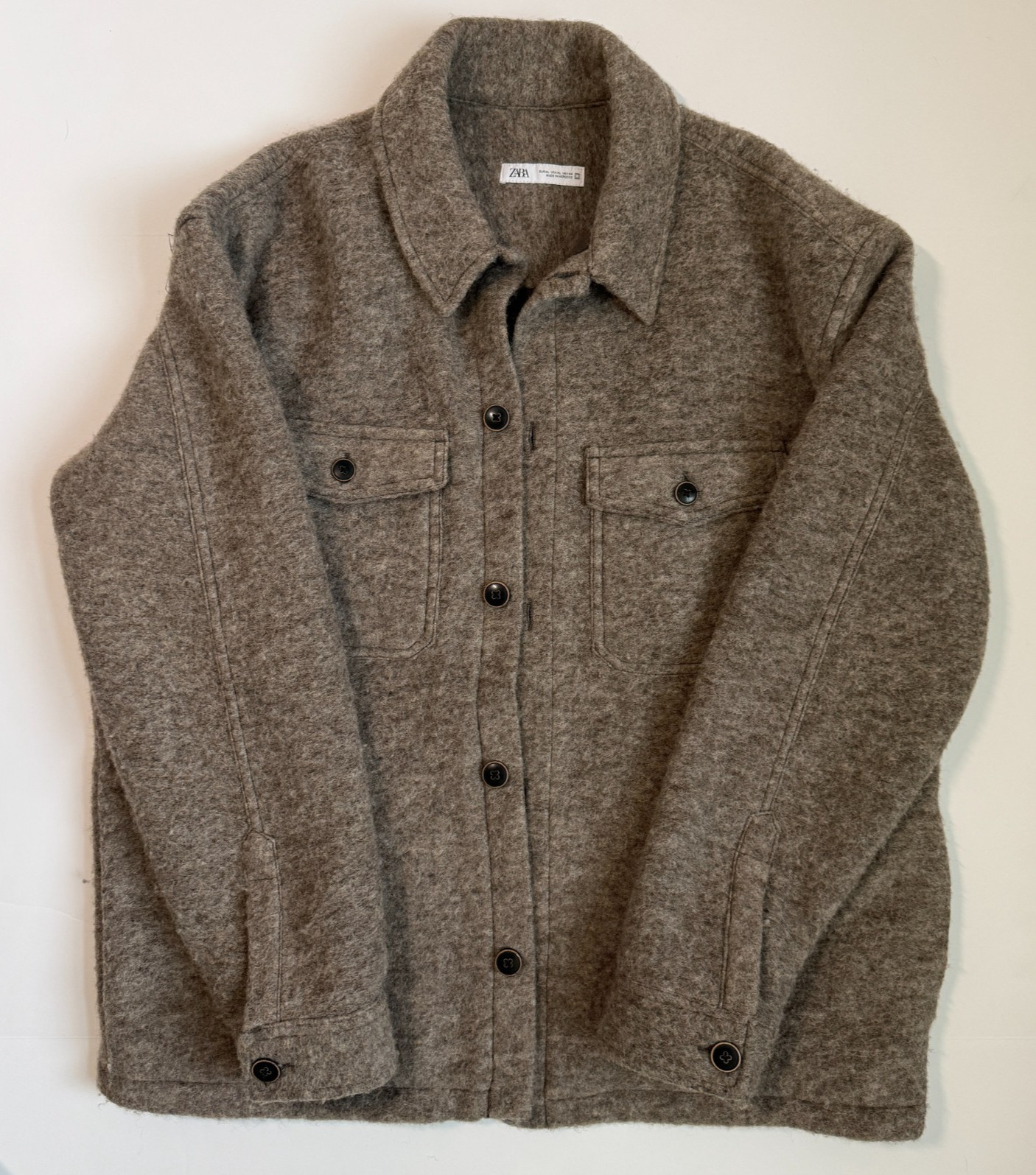 ZARA Wool-Blend Shacket	 Button-Down Front, Chest… - image 1