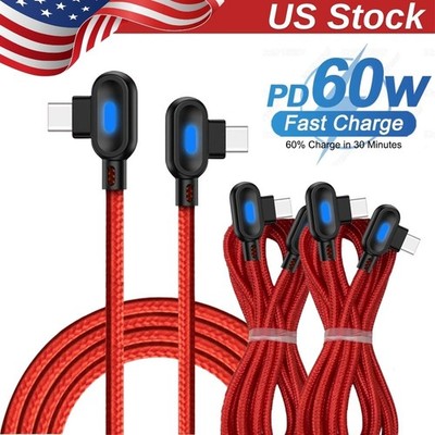 3 PACK 90 Degree Right Angle USB C to USB Type C Cable PD 60W Fast Charging Cord