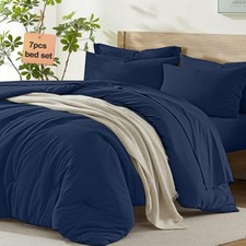 Homelike Moment Queen Comforter Set with Sheets, 7 Piece Navy Comforter Set Q...