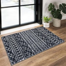 Moroccan Boho Entryway Rug, 2x3 Black Entrance Small Area Rug Non-Slip