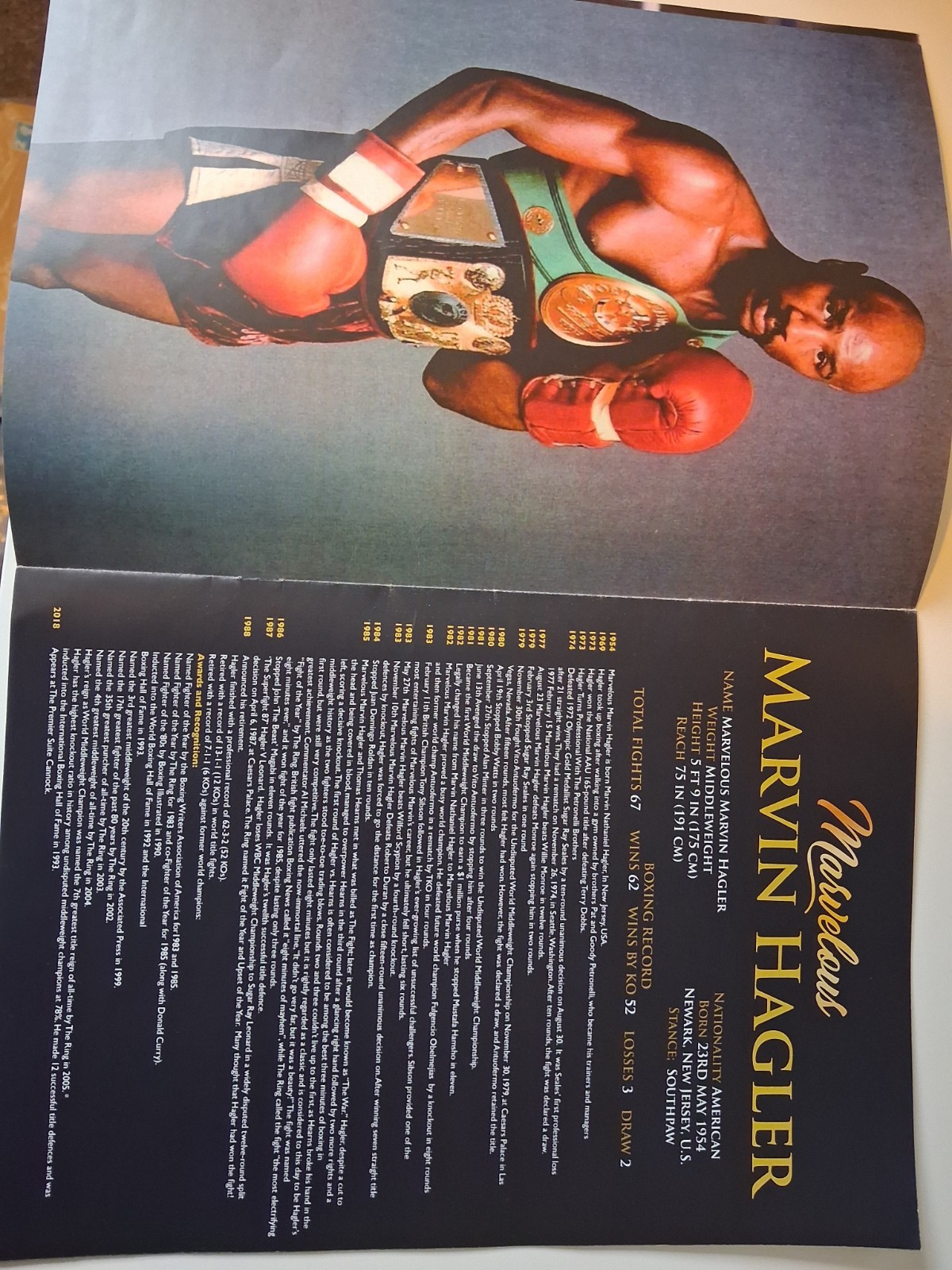 An Evening With Marvelous Marvin Hagler Boxing Souvenir Programme 1 Nov ...