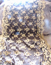 LRG 62" x 19" OLD and Detailed Lace APPLI ED Sequins GOLD BLACK LADIES SHAWL