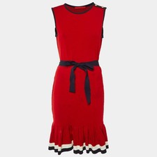 CH Carolina Herrera Red Jersey Flounced Hem Short Dress M