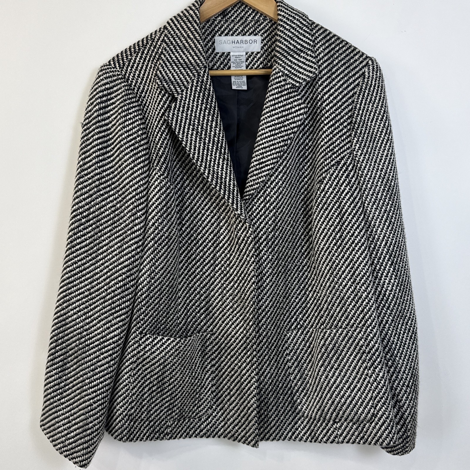 Vintage Sag Harbor Jacket Size 16W Black White Textured Snap Button Pockets