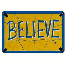 2D Flat Ted Lasso-Inspired "BELIEVE" Metal Wall Art Tin Metal Signs Durab 20x30c