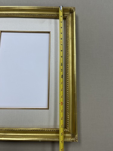 Gold Picture Frame w/ Beaded And Corner Detail. Includes Mat W/ Inner ...