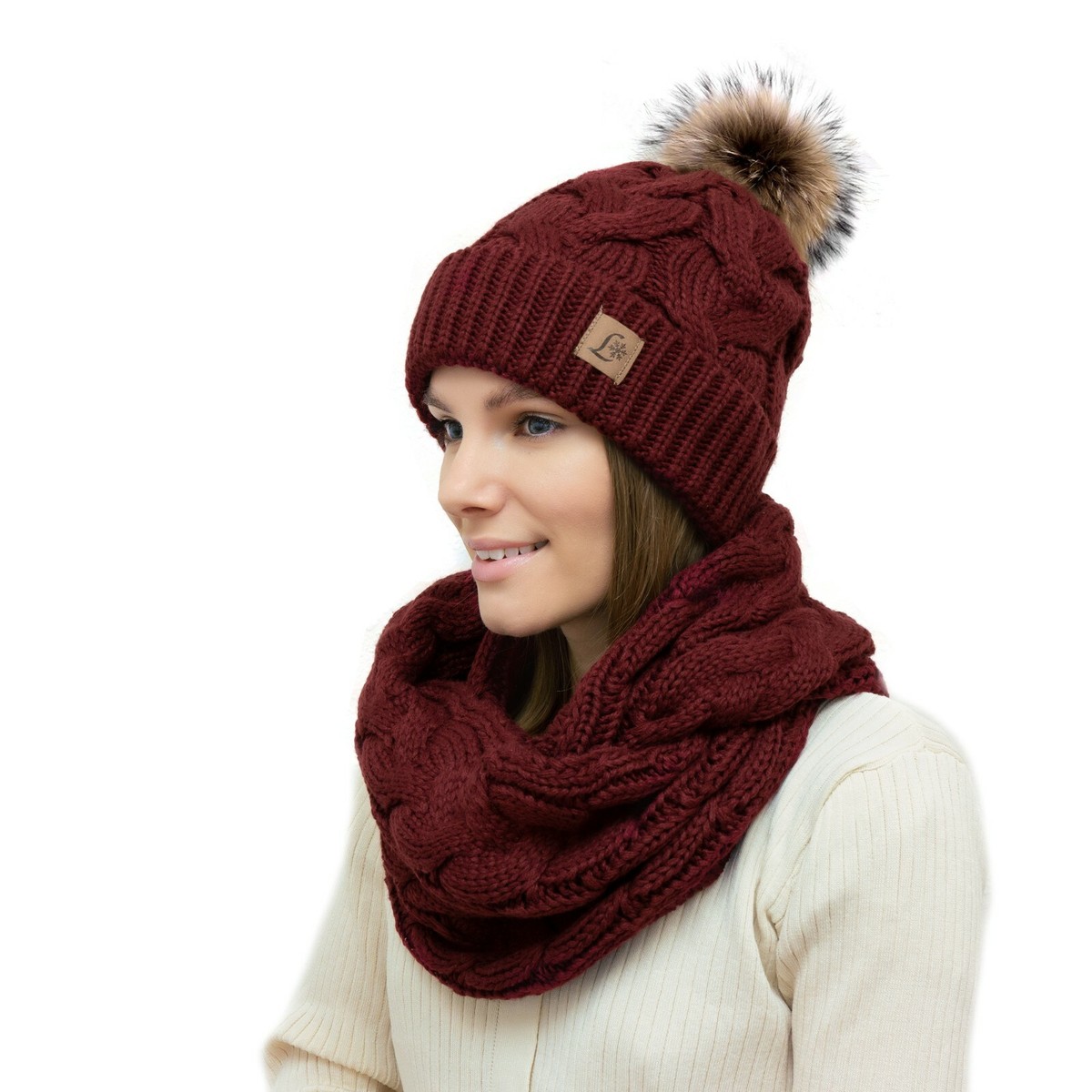 Women\'s Hats and Scarf Set Knit Wool Fleece Cap Infinity Scarfs Winter Hat Scarf Set Women Cute Soft Warm Infinity Scarves  main image 2