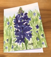 Bluebonnet Watercolor Note Cards Set of 8 w/Envelopes Blank Inside 4.25x6" NEW