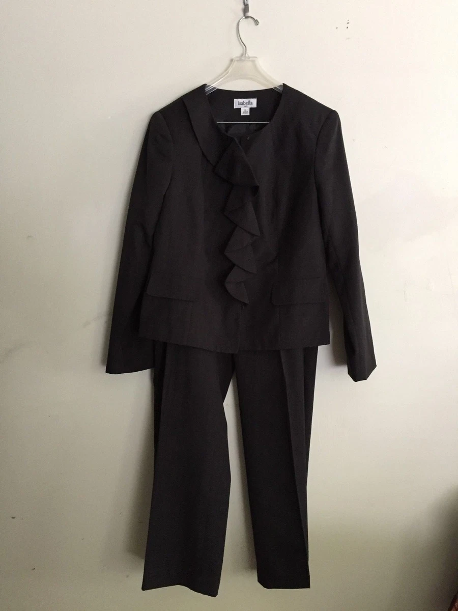 ISABELLA SUITS SIZE 14 DARK BROWN 2 PIECE PANT SUIT WOMEN FORMAL RUFFLE  STYLE