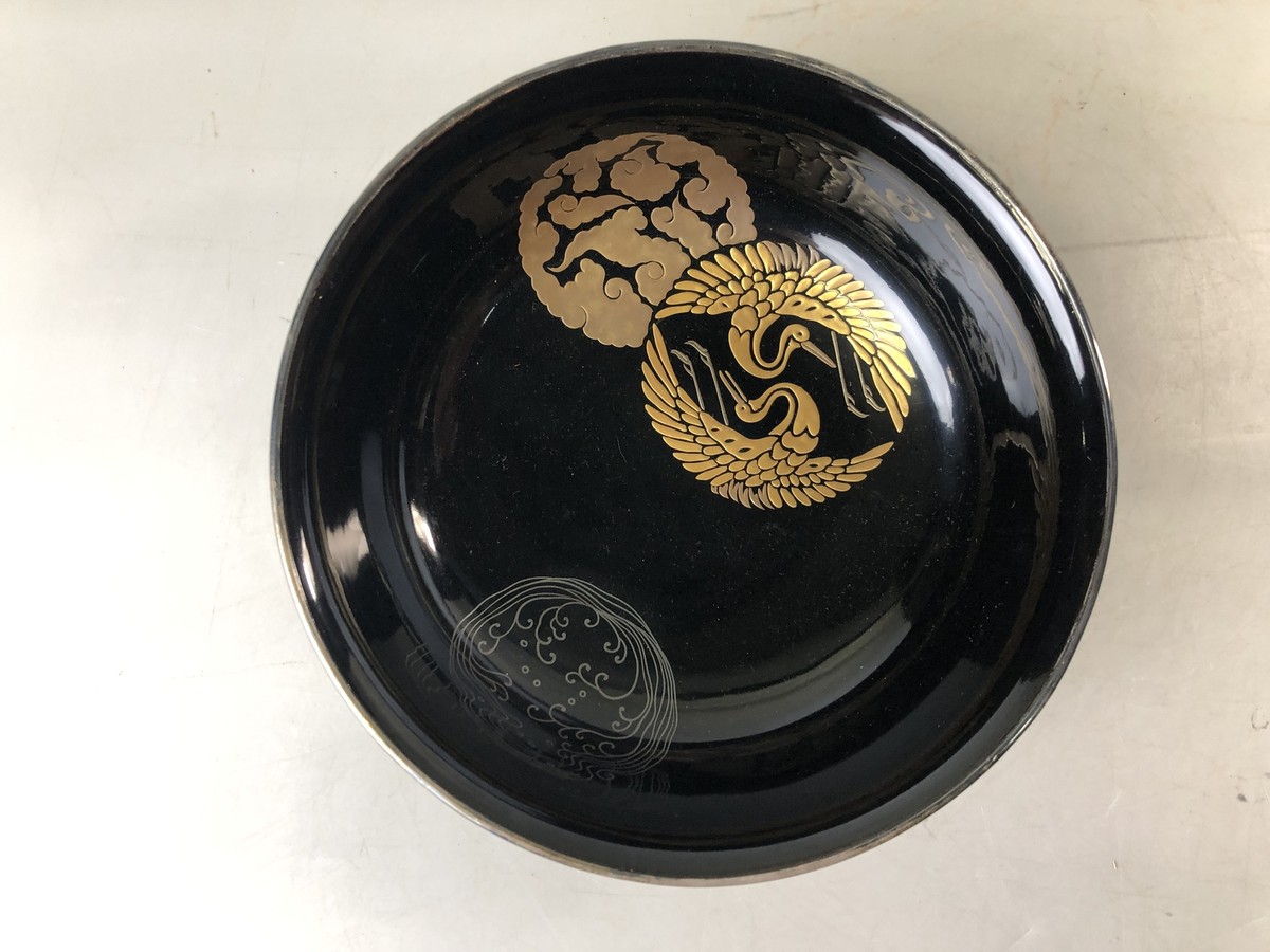 Y7674 CHAWAN Makie Silver rim confectionery bowl signed box Japan