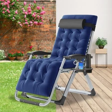 NAIZEA Lawn Chaise Zero Gravity Chair &Blue Gray 2 Sides Mattress Recliner Chair