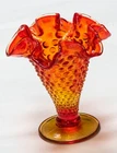 Vintage Fenton Amberina Hobnail Ruffled Rim Glass Trumpet Vase