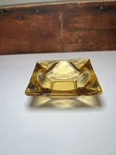 Vintage Amber Clear Glass Ashtray Four Holders 1970s Square MCM Mid Century Mode