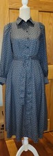 Ann Taylor Belted Long Sleeve Shirt Dress Size 2 Blue w/ Hearts