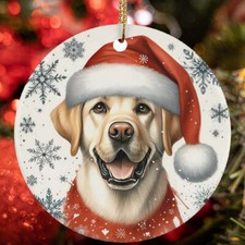 Merry Xmas Labrador Bulldog Dog Santa Snow Winter Christmas Ornament Gift Decor