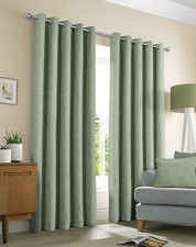 Sundour Amberley Plain Chenille Eyelet Thermal Lined Curtains Pair Sage Green