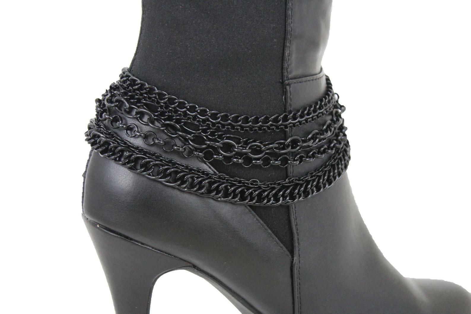 Paire De Chaînes Bracelet Pour Bottes Moto Homme - Noir Simili Cuir