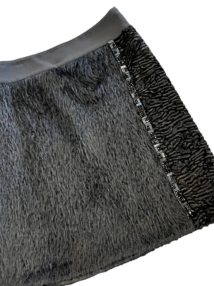 'S MAX MARA DESIGN FOR EASY LIVING BLACK FUR VELVET BEADED ALPACA WOOL SKIRT 10 - Image 3 of 4