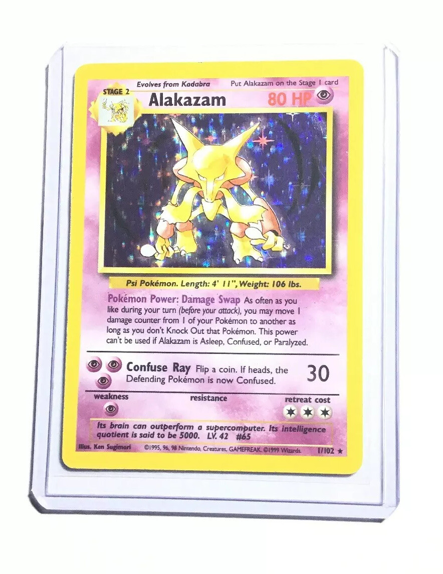 ALAKAZAM - 1/102 - Base Set - Holo - Pokemon Card - Lightly Played