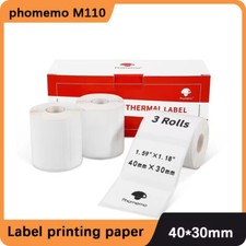 3 Rolls 40 30mm White Self-Adhesive Thermal Label for Phomemo M110/M100 Printer