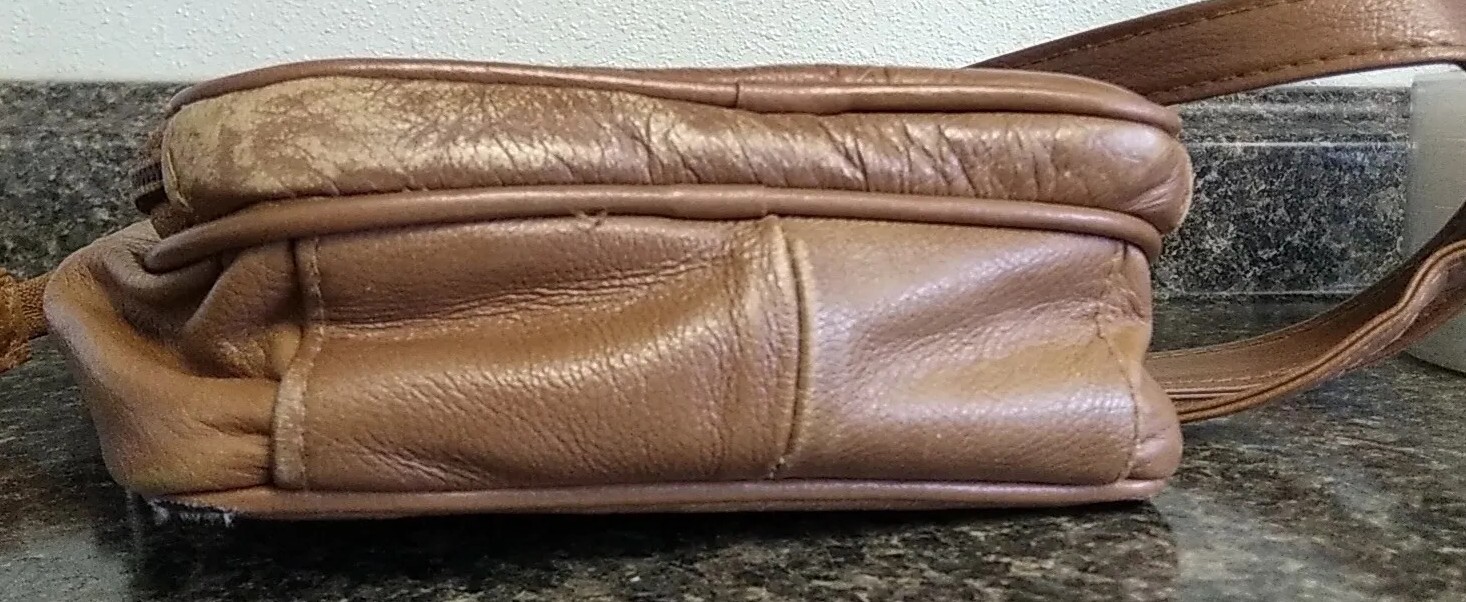 VTG 90's Brown Patchwork Leather Small Crossbody … - image 6