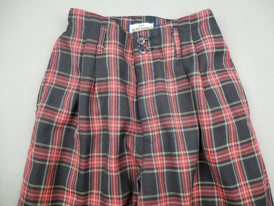 Vtg Ruff Hewn Pants 2P Red Plaid Tartan Pleated Grunge Academia Punk Y2K 90s - Image 3 of 4