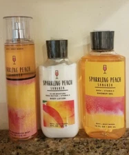 3 pc BATH & BODY WORKS SPARKLING PEACH SANGRIA MIST, BODY LOTION, & SHOWER GEL