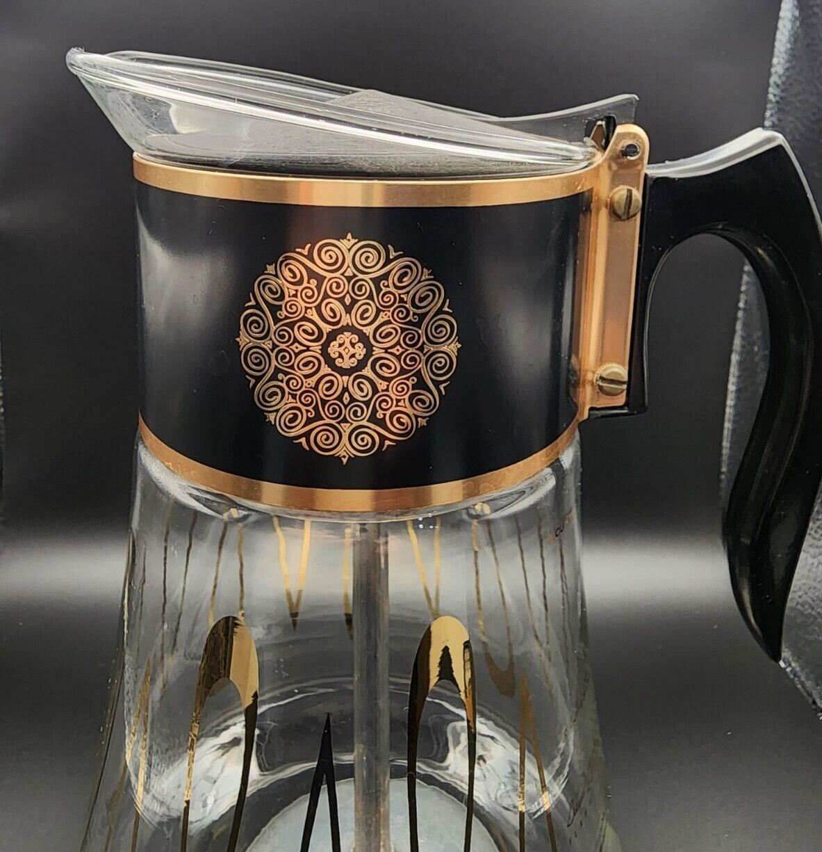 Atomic MCM David Douglas Coffee Pot Carafe Complete, Clear Gold Black 8