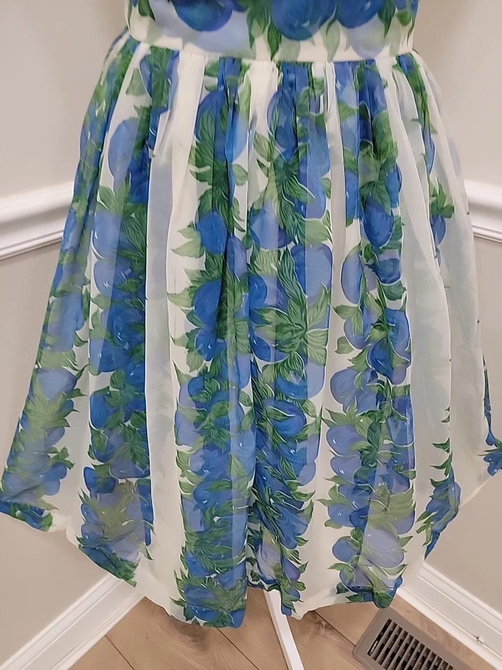 Vestido de colección años 50 arándano/chifón/cintura corta/falda completa/pinup/bombas/mediados de siglo Foto 4 de 4