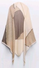 ZARA Damen Strick Cape Patchwork Mus Schal Halstuch Tuch Beige Bunt NEU ETIKETT 