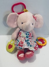 Carters Pink Elephant Plush Teether Toy Floral Dress Crinkle Ears