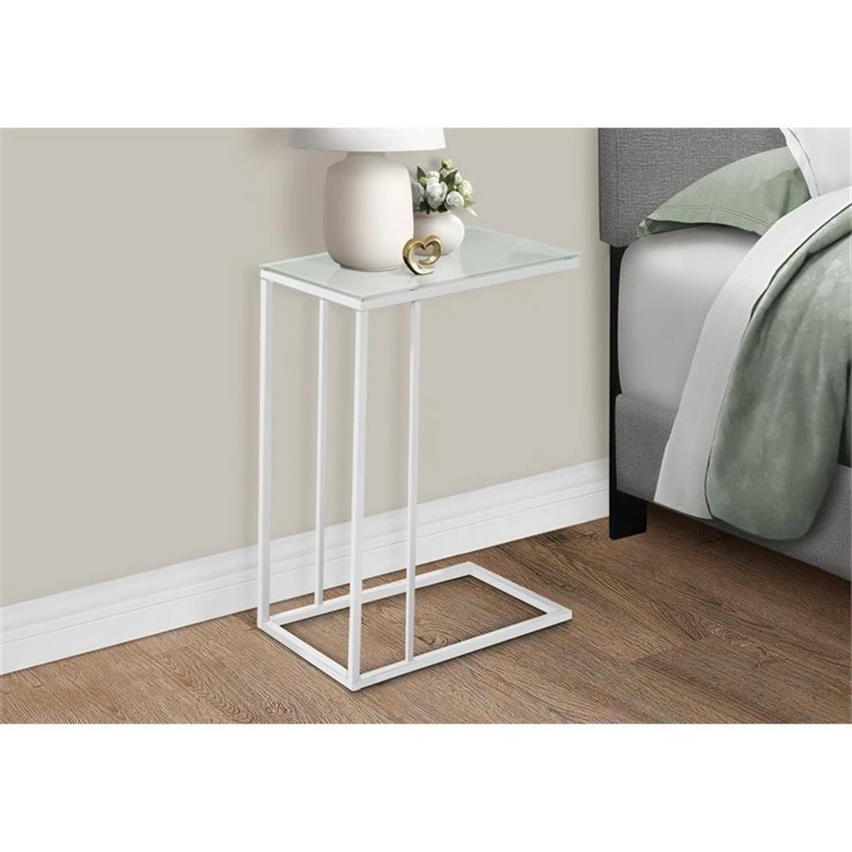 Accent Table C-shaped End Side Snack Living Room Bedroom Metal White - Image 4 of 4