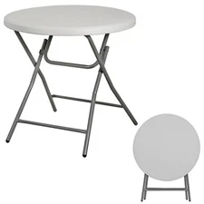 32" Round Folding Table Plastic Dining Card Table for Camping Event Party White