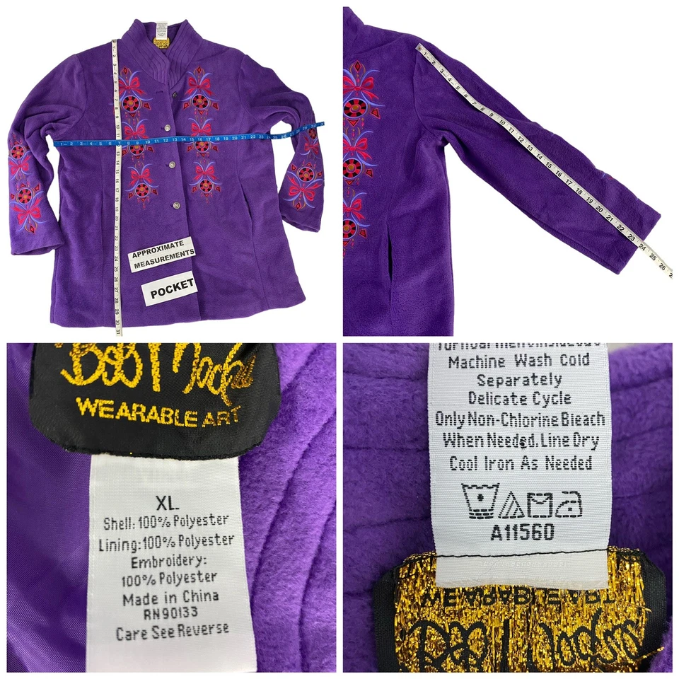 Abrigo Bob Mackie Mujer XL Púrpura Navidad Vacaciones Adorno Chaqueta Oficina Arte Foto 3 de 4