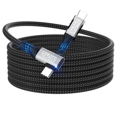 USB C to USB C Cable 3 m, [240 W 48 V/5 A] Right Angle Nylon Braided PD3.1 90