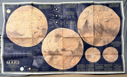 1973 National Geographic Red Planet Mars Map Vintage Poster Mariner 9 37”x22”