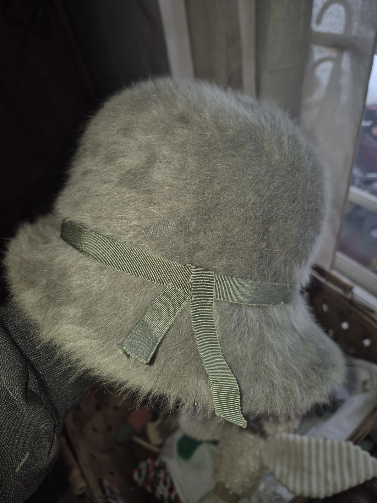 Vintage Kangal Bucket Hat Angora Fur Blend Myra Made in England Soft Green