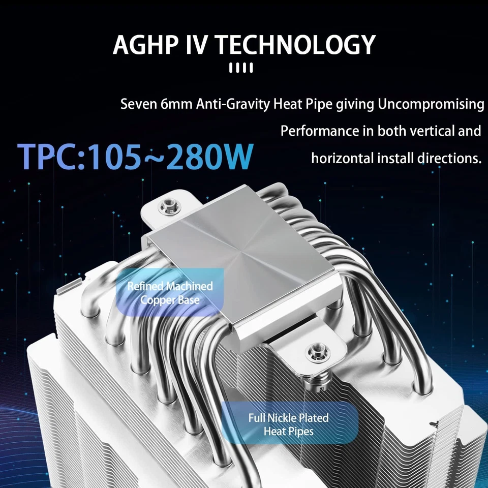 CPU Air Cooler with 7 Heat Pipes, Dual 120mm Fans - Image 4 of 4