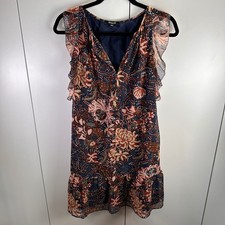 Madewell Womens Small Floral Ruffle Mini Dress Navy Boho Romantic Cottagecore