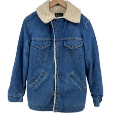Vintage Maverick Jacket Mens Medium Blue Denim Sherpa Lined Ranch Coat 70s